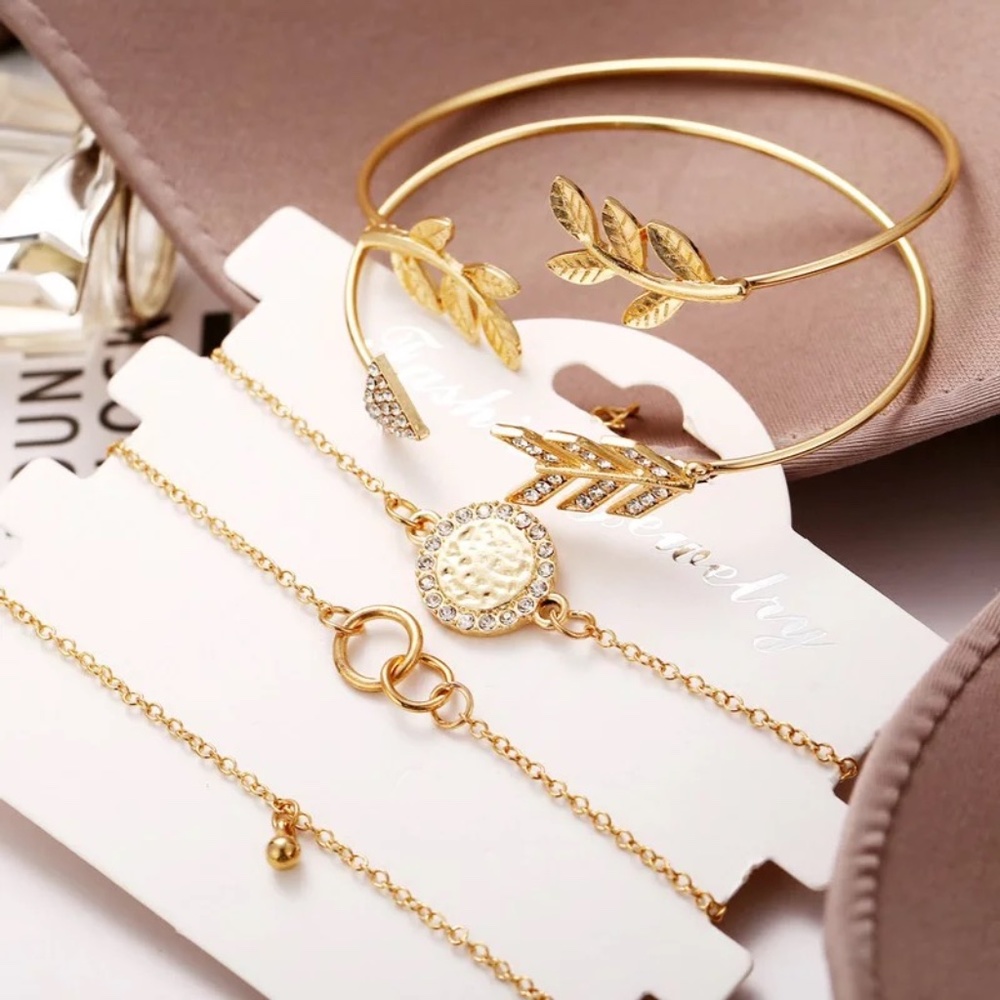 5 Piece Arrow Leaf Gold Bracelet Set - Picture 7 of 7